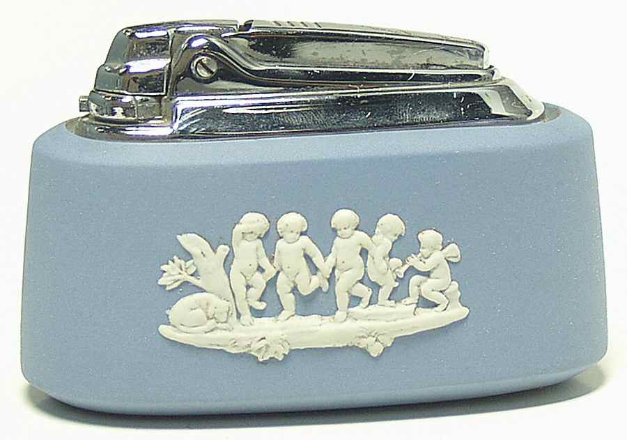 Cream Color on Lavender (Pale Blue) Jasperware Cigarette Lighter by Wedgwood-1