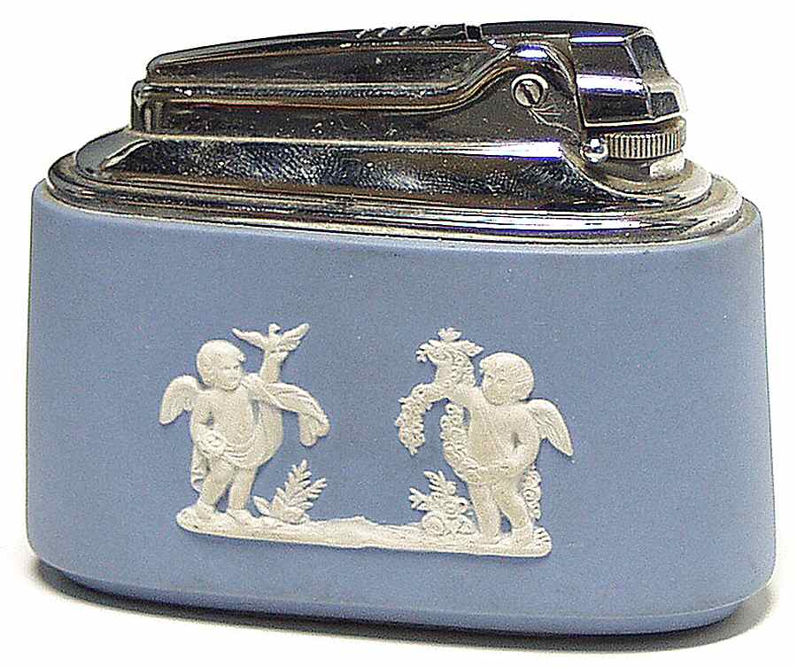 Cream Color on Lavender (Pale Blue) Jasperware Cigarette Lighter by Wedgwood-1