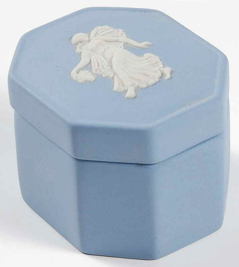Cream Color on Lavender (Pale Blue) Jasperware Octagonal Box & Lid by Wedgwood-1