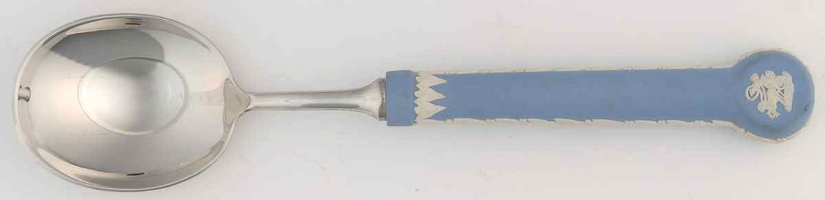 Cream Color on Lavender (Pale Blue) Jasperware Place/Oval Soup Spoon by Wedgwood-1