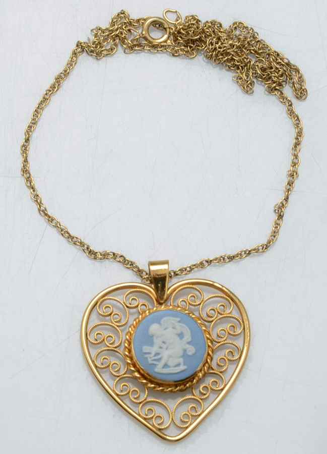 Jasperware Jewelry Round Cupid/Muse Gold Necklace by Wedgwood-1