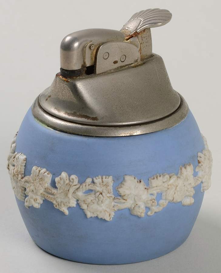 Cream Color on Lavender (Pale Blue) Jasperware Cigarette Lighter by Wedgwood-1