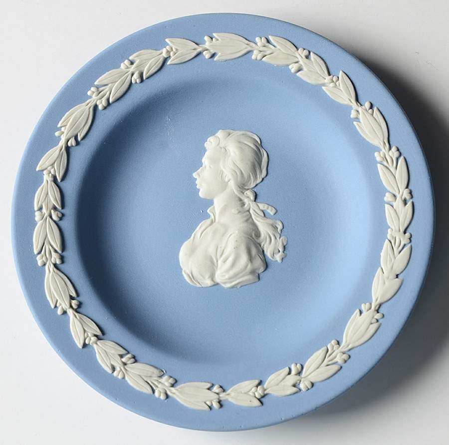 Cream Color on Lavender (Pale Blue) Jasperware Round Personality Tray by Wedgwood-1