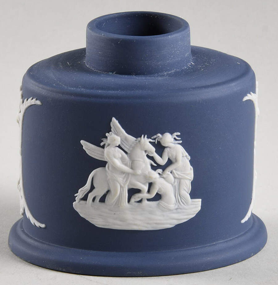 Cream Color on Portland Blue Jasperware Ink Pot-No Lid by Wedgwood-1