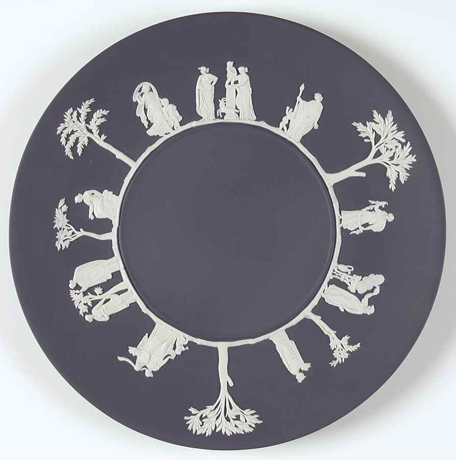 Cream Color on Portland Blue Jasperware Cake Plate by Wedgwood-1