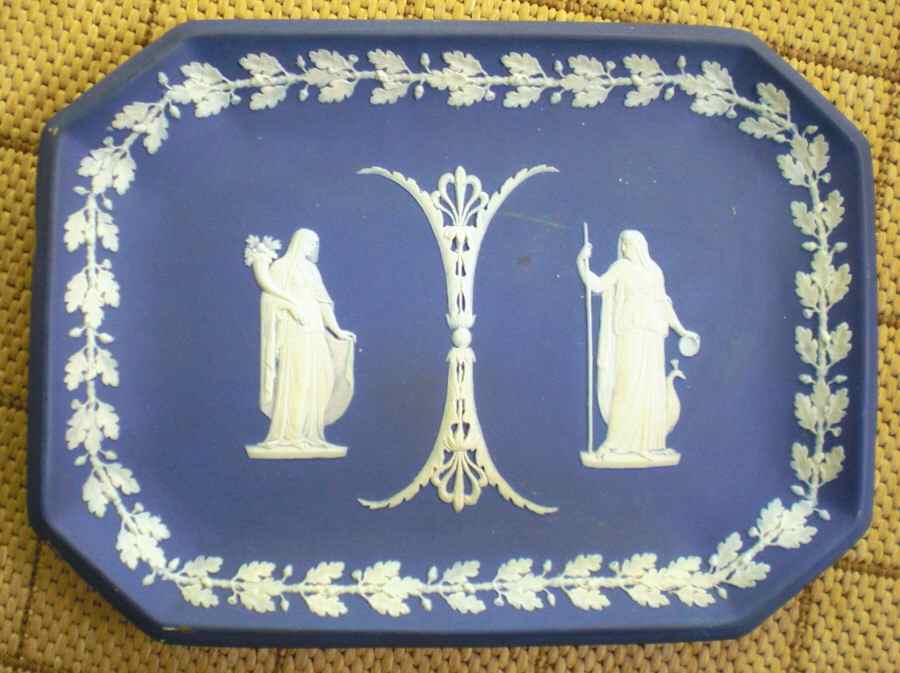 Cream Color on Portland Blue Jasperware 10" Comb Tray by Wedgwood-1