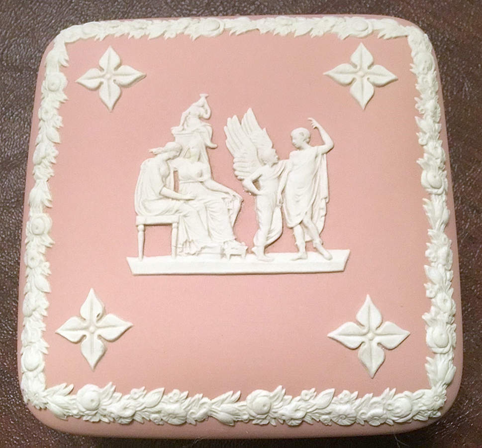 Cream Color on Pink Jasperware Square Box with Lid by Wedgwood-1