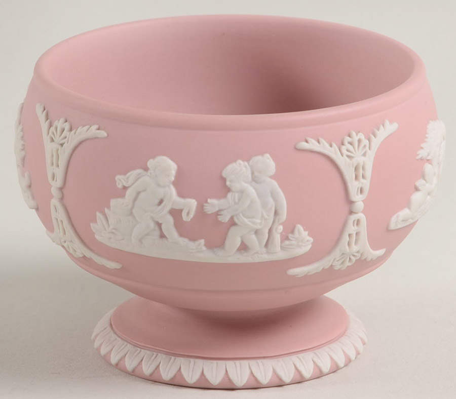Cream Color on Pink Jasperware Salt Cellar by Wedgwood-1