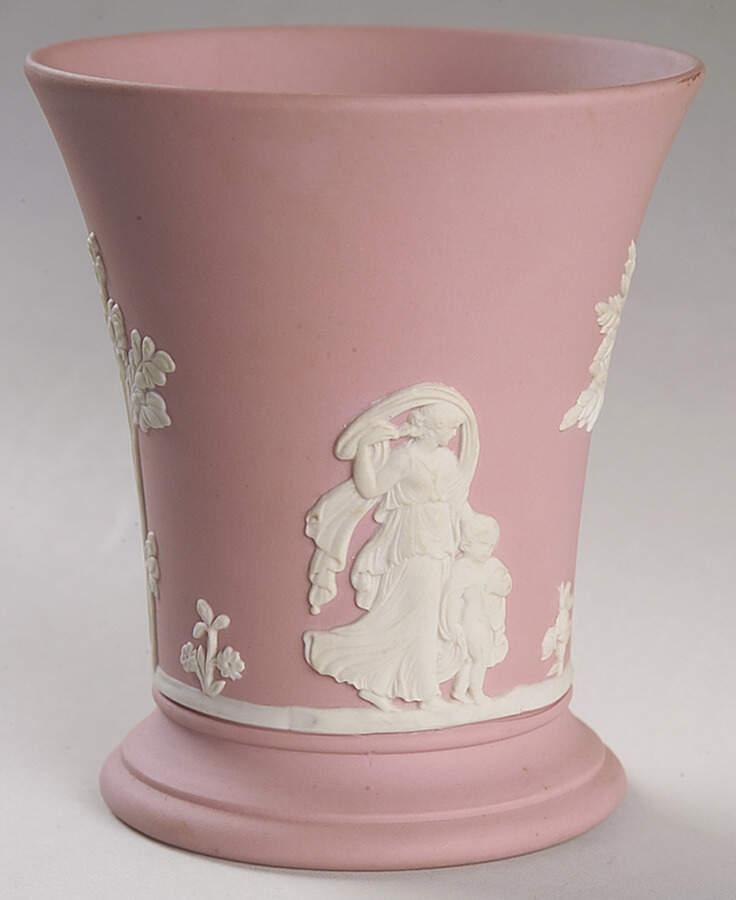 Cream Color on Pink Jasperware Garden Posey Pot by Wedgwood-1