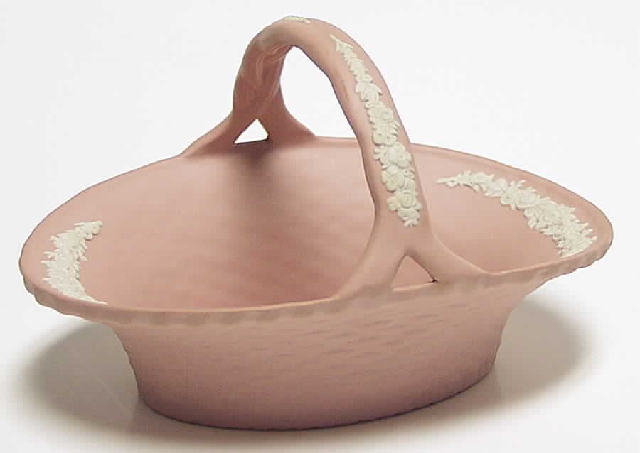 Cream Color on Pink Jasperware 3" Handled Basket by Wedgwood-1