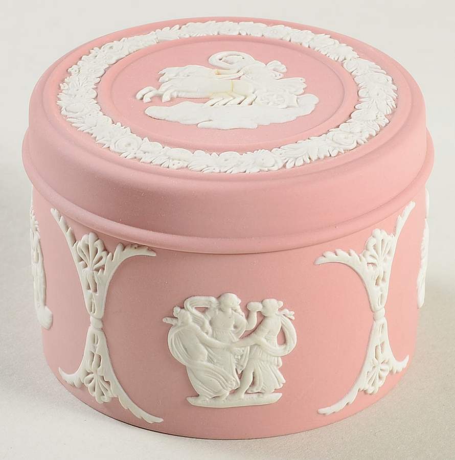 Cream Color on Pink Jasperware Miniature Round Box by Wedgwood-1