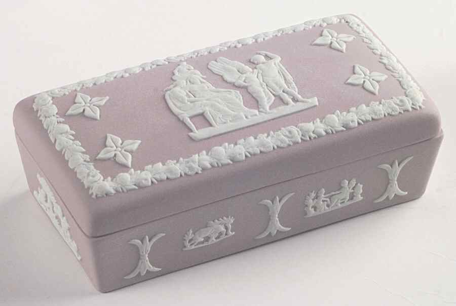 Cream Color on Pink Jasperware 3" Rectangular Box & Lid by Wedgwood-1