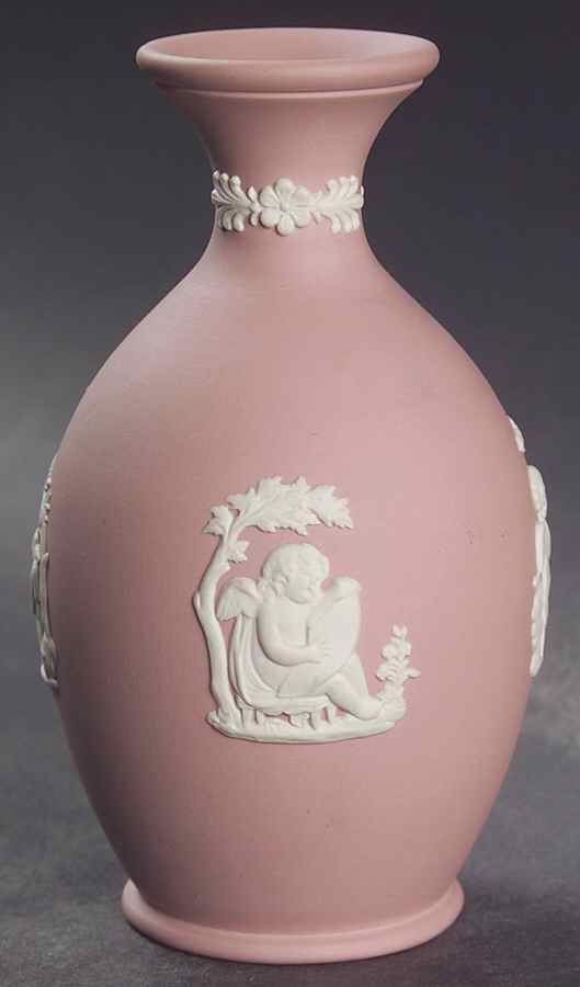 Cream Color on Pink Jasperware Cameo Posey Pot by Wedgwood-1