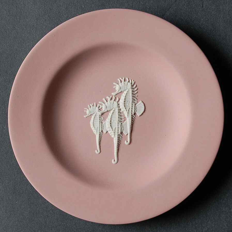 Cream Color on Pink Jasperware 4" Round Tray by Wedgwood-1