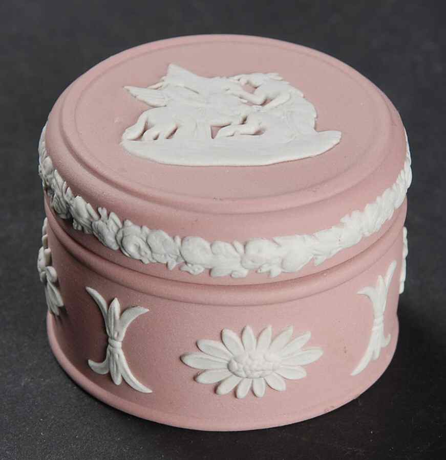 Cream Color on Pink Jasperware Miniature Round Box by Wedgwood-1