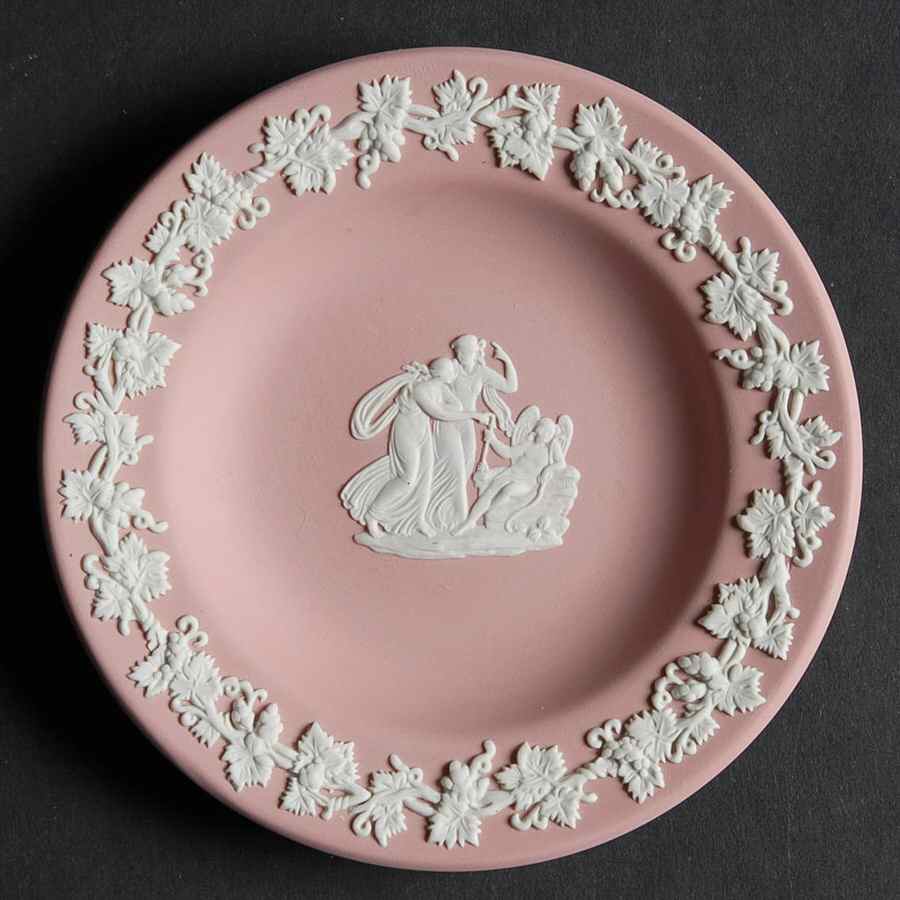 Cream Color on Pink Jasperware 4" Round Tray by Wedgwood-1