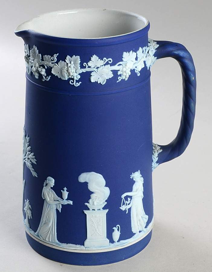 Cream Color on Wedgwood Blue Jasperware Large Trojan Jug by Wedgwood-1