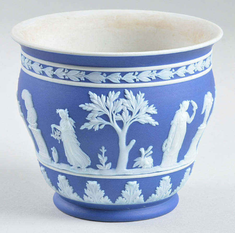 Cream Color on Wedgwood Blue Jasperware 4" Arcadian Jardiniere by Wedgwood-1