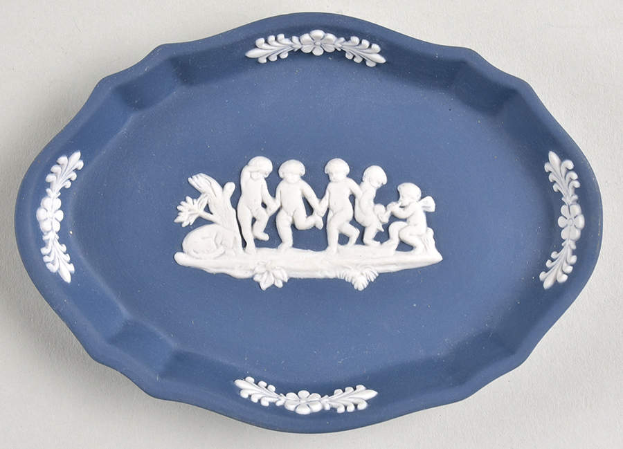Cream Color on Wedgwood Blue Jasperware Silver Tray by Wedgwood-1