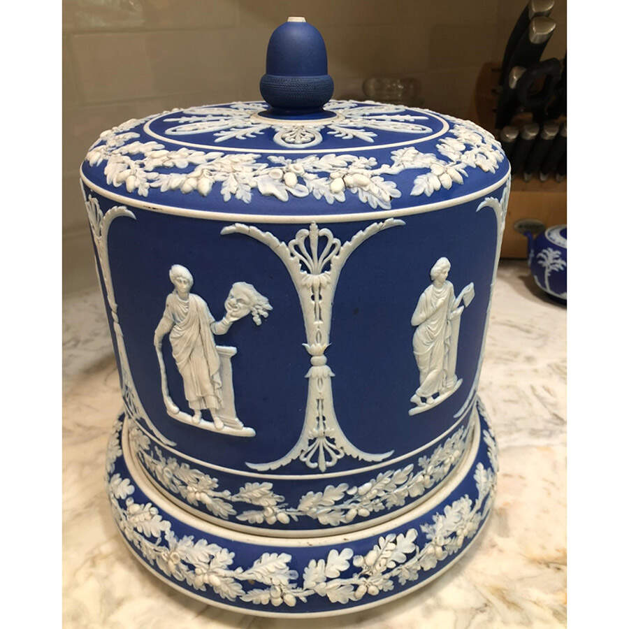 Cream Color on Wedgwood Blue Jasperware Cake Safe & Lid by Wedgwood-1