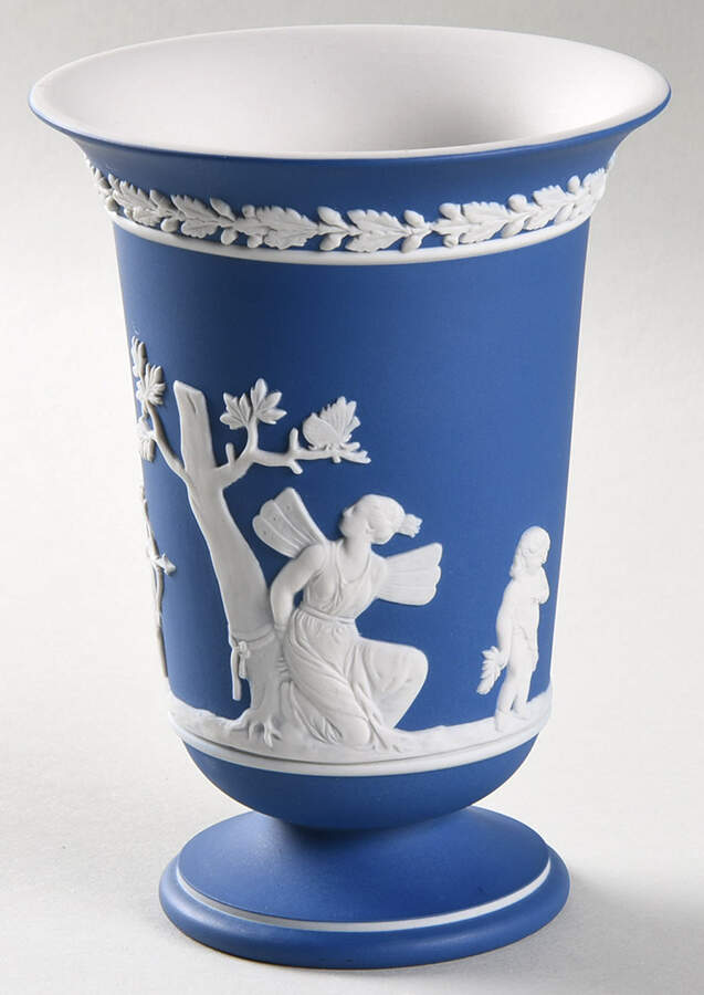 Cream Color on Wedgwood Blue Jasperware 5" Vase by Wedgwood-1