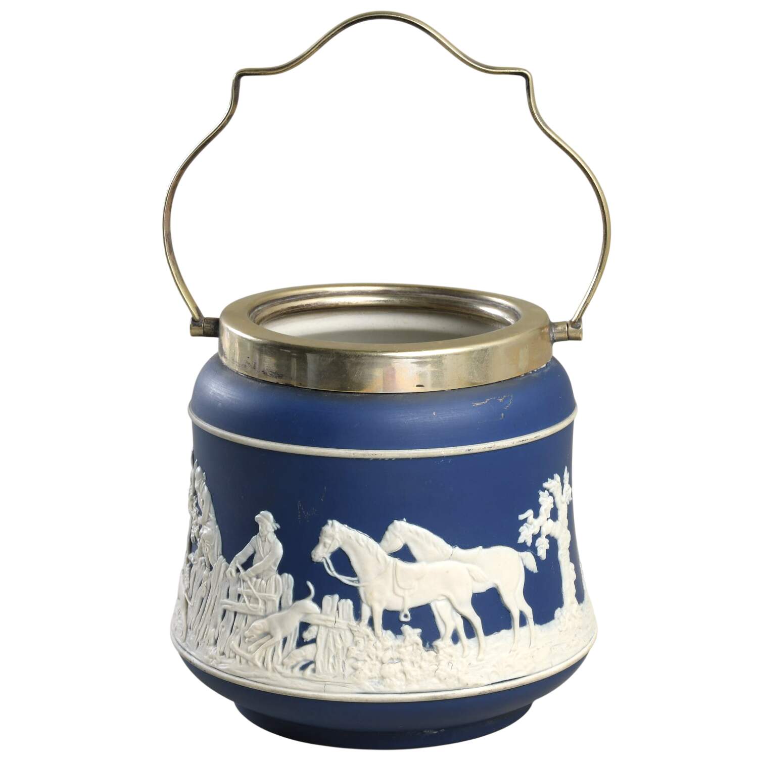 Cream Color on Wedgwood Blue Jasperware Biscuit Barrel No Lid by Wedgwood-1