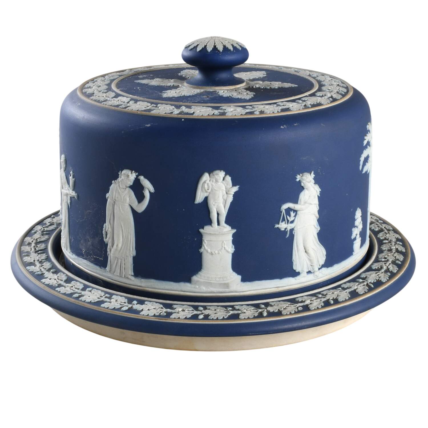 Cream Color on Wedgwood Blue Jasperware Cake Safe & Lid by Wedgwood-1