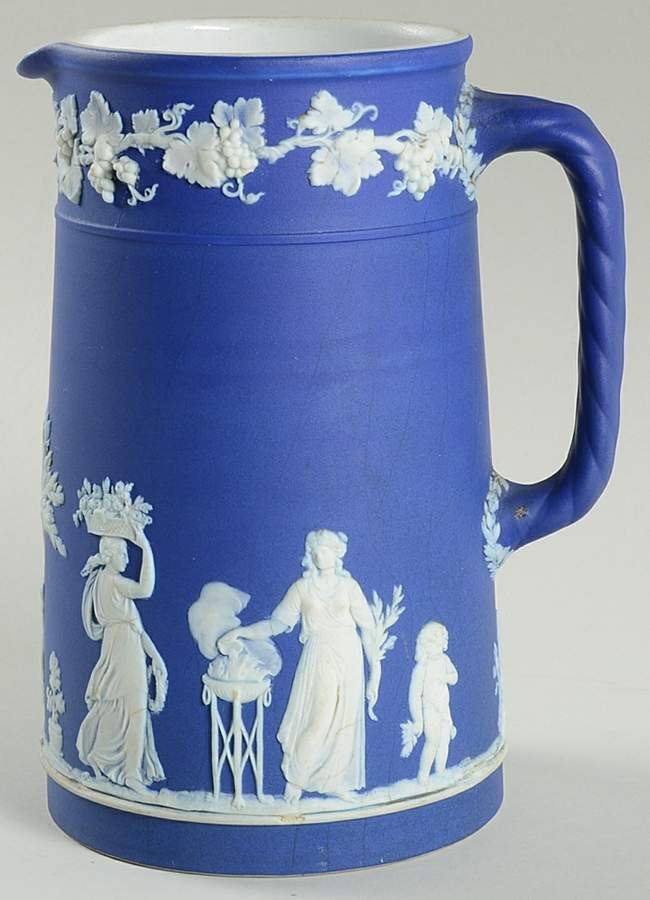 Cream Color on Wedgwood Blue Jasperware 7" Large Trojan Jug by Wedgwood-1