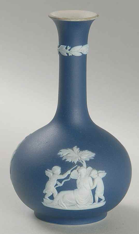 Cream Color on Wedgwood Blue Jasperware 5" Bud Vase by Wedgwood-1