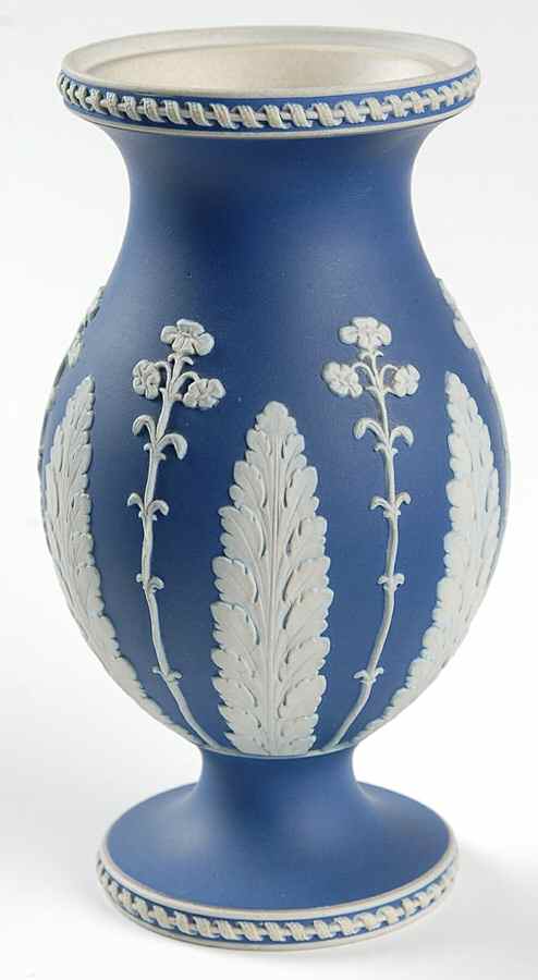 Cream Color on Wedgwood Blue Jasperware 6" Vase by Wedgwood-1