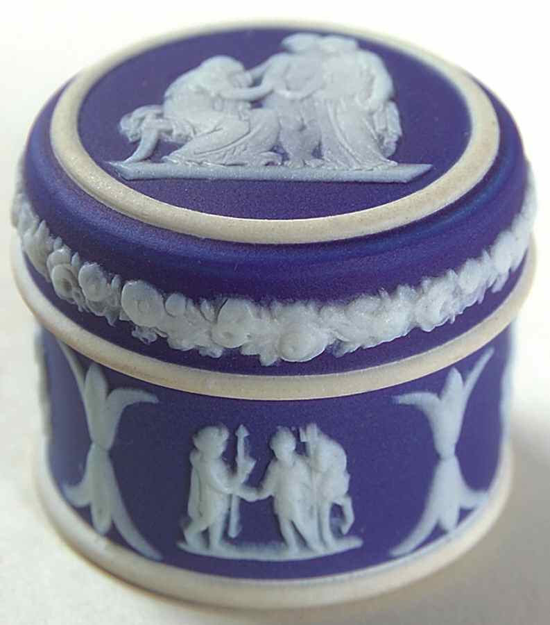 Cream Color on Wedgwood Blue Jasperware Miniature Round Box by Wedgwood-1