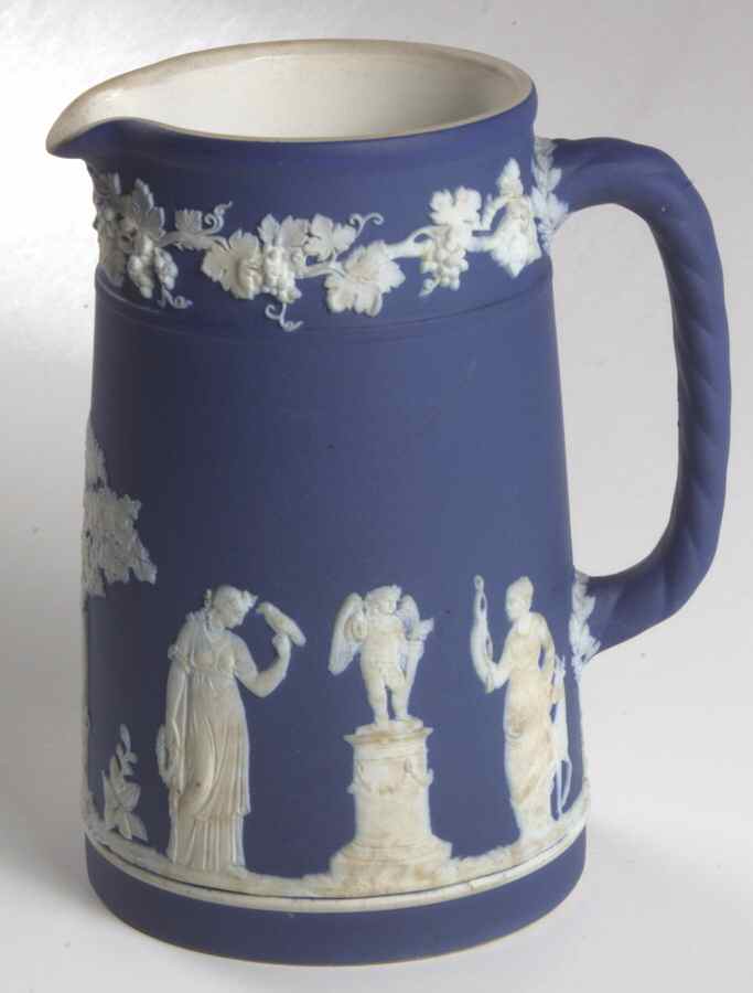 Cream Color on Wedgwood Blue Jasperware Medium Trojan Jug by Wedgwood-1