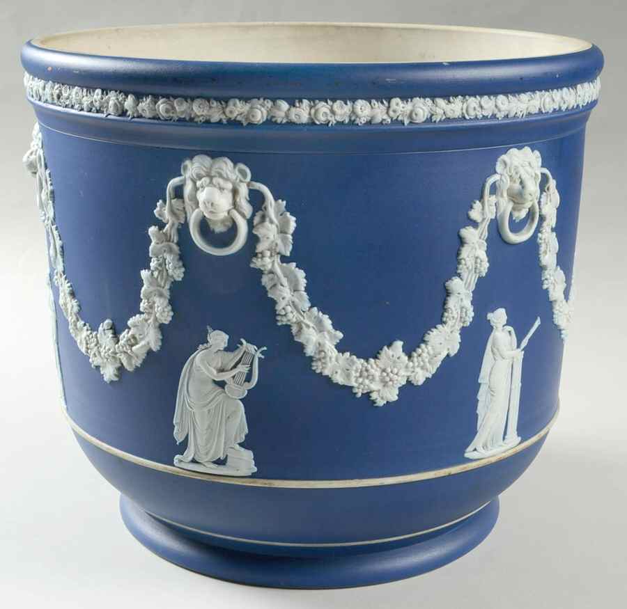 Cream Color on Wedgwood Blue Jasperware 8" Jardiniere by Wedgwood-1