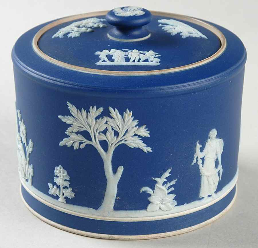 Cream Color on Wedgwood Blue Jasperware Tobacco Jar & Lid by Wedgwood-1