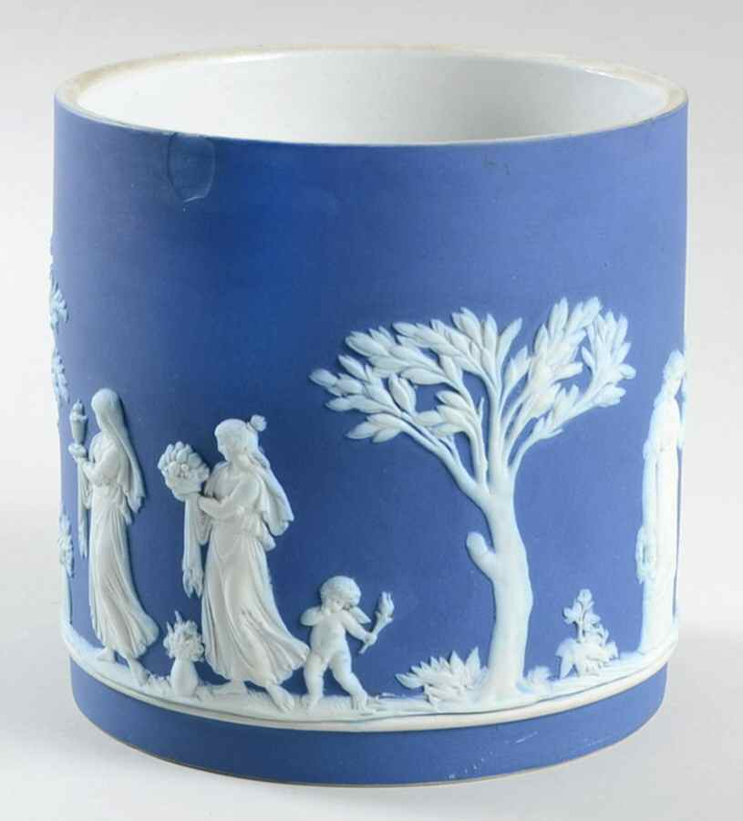 Cream Color on Wedgwood Blue Jasperware Tobacco Jar No Lid by Wedgwood-1