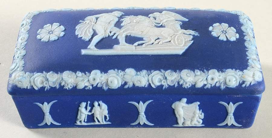Cream Color on Wedgwood Blue Jasperware 4" Rectangular Box with Lid by Wedgwood-1