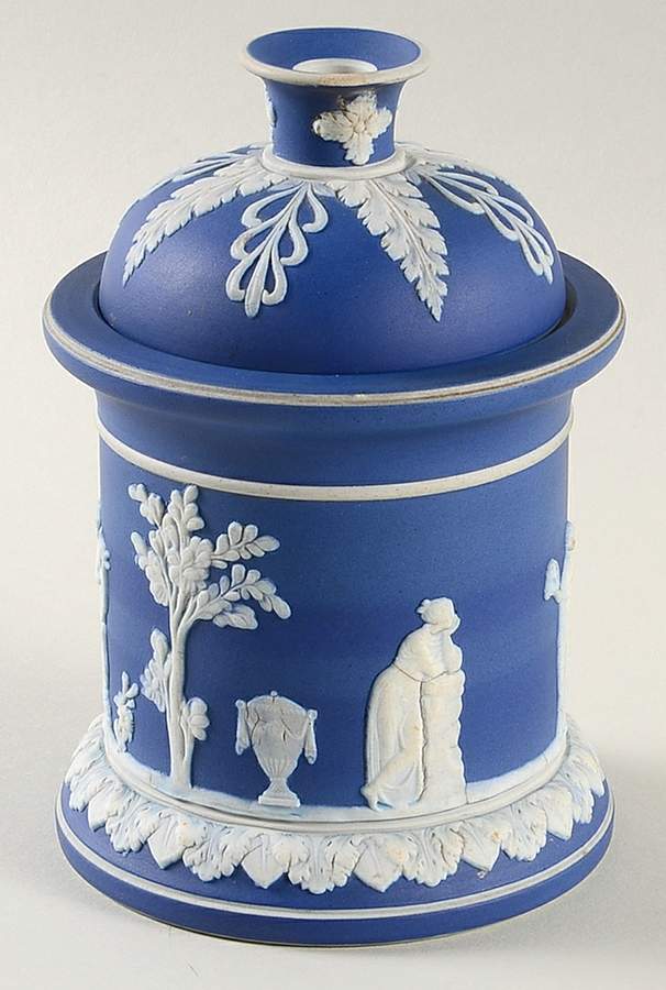 Cream Color on Wedgwood Blue Jasperware Tobacco Jar & Lid by Wedgwood-1