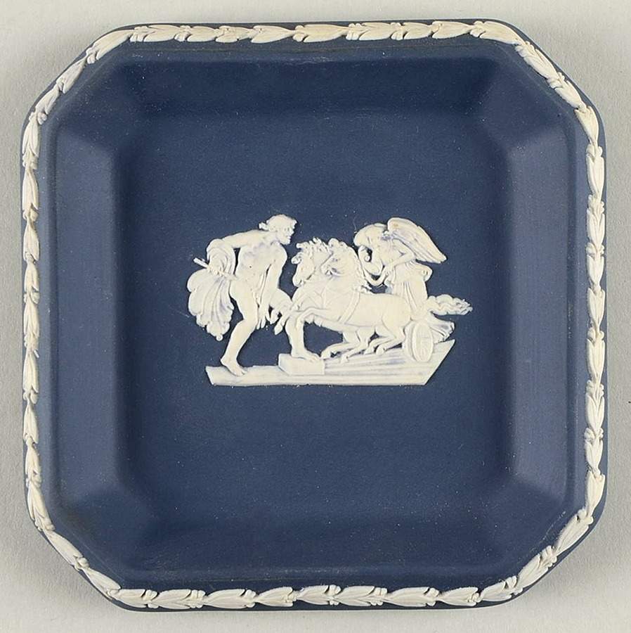 Cream Color on Wedgwood Blue Jasperware 4" Square Tray by Wedgwood-1