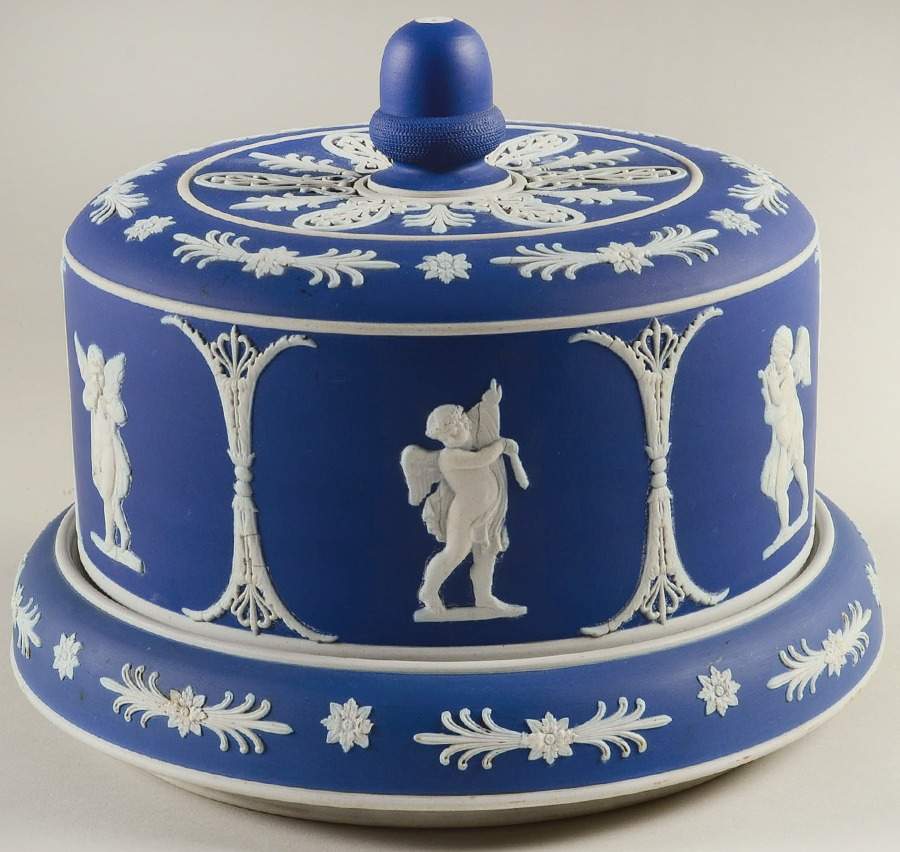 Jasper Ware-Cream on Dark Blue Round Cheese Dish & Lid by Dudson-1