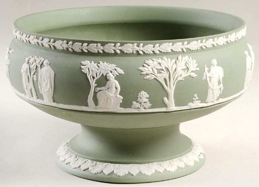 Cream Color on Teal Jasperware 8" Round Footed Imperial Bowl by Wedgwood-1