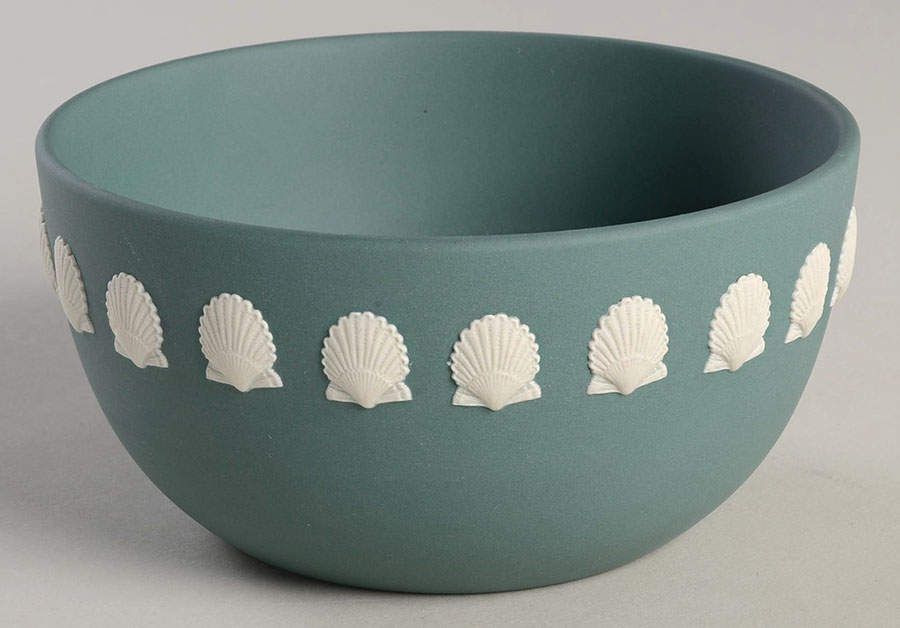 Cream Color on Teal Jasperware Bute Bowl by Wedgwood-1