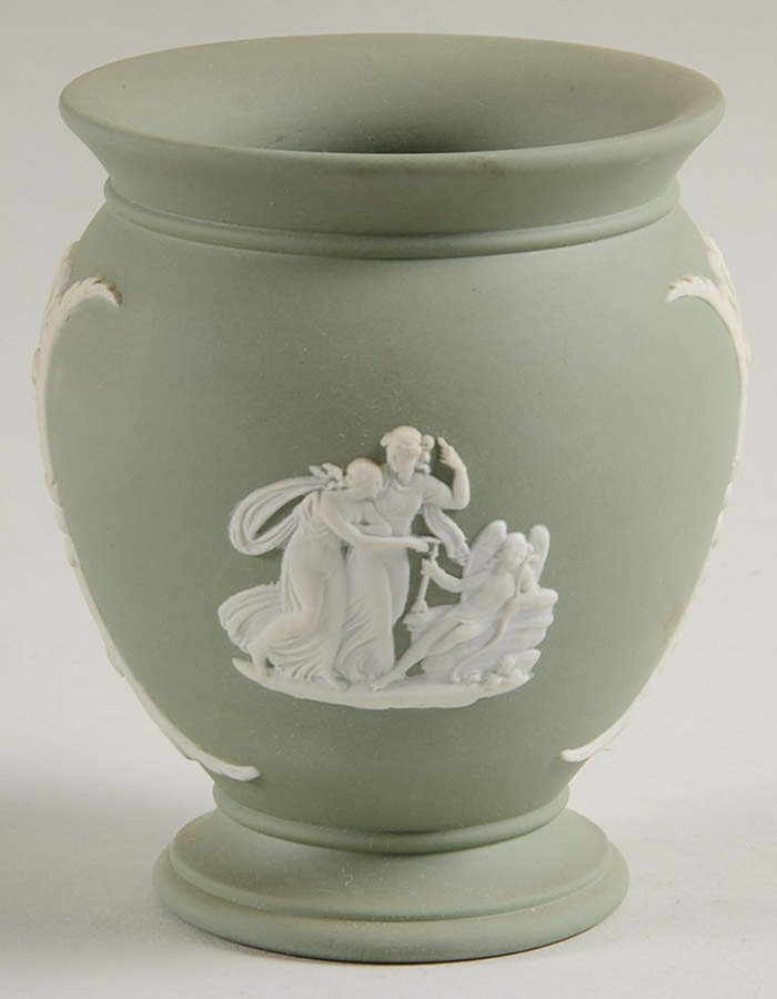 Cream Color on Teal Jasperware Cameo Posey Pot by Wedgwood-1