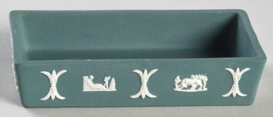 Cream Color on Teal Jasperware 3" Rectangular Box-No Lid by Wedgwood-1