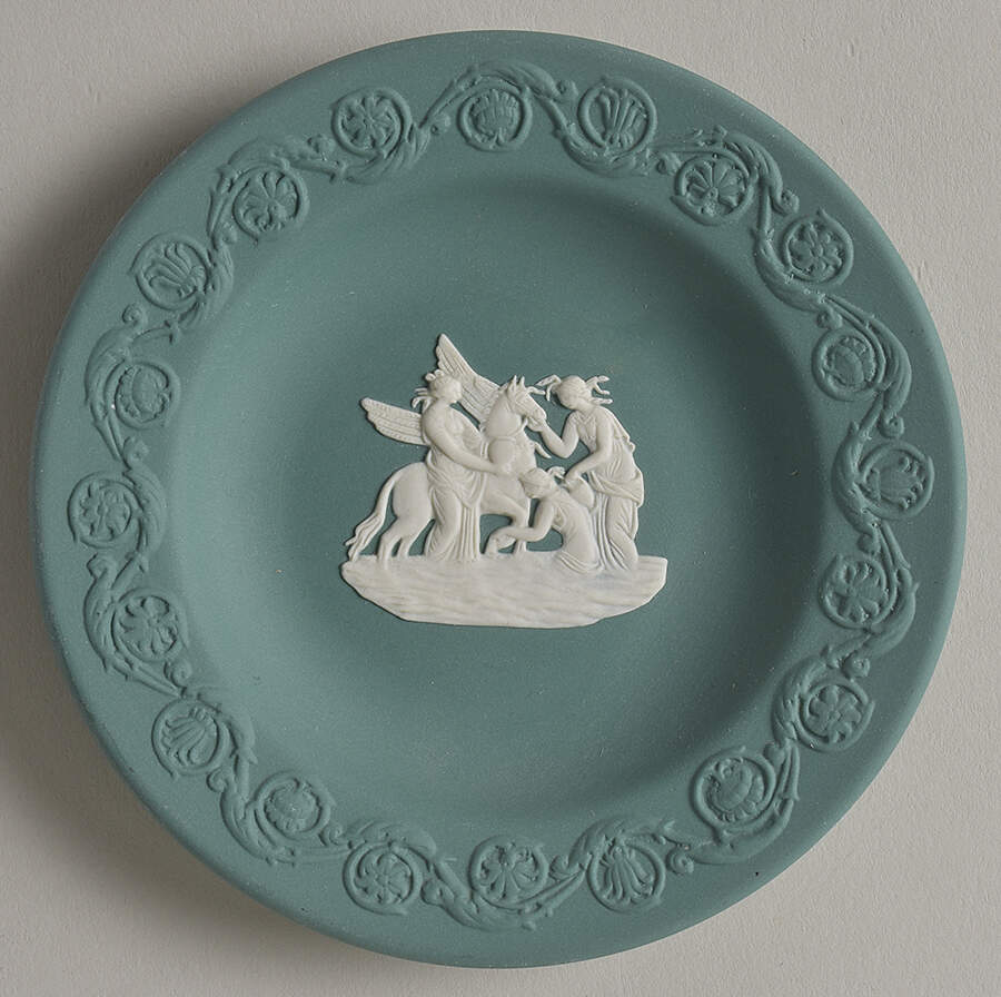 Cream Color on Teal Jasperware Patrician Tray by Wedgwood-1