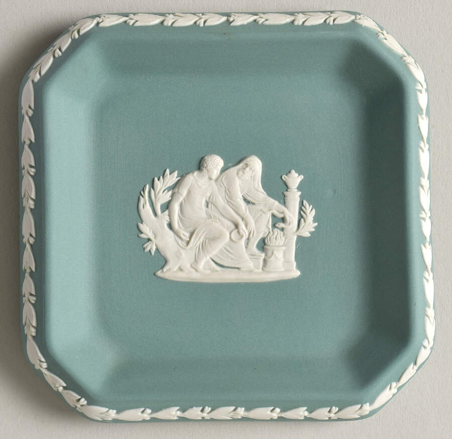 Cream Color on Teal Jasperware Square Tray by Wedgwood-1
