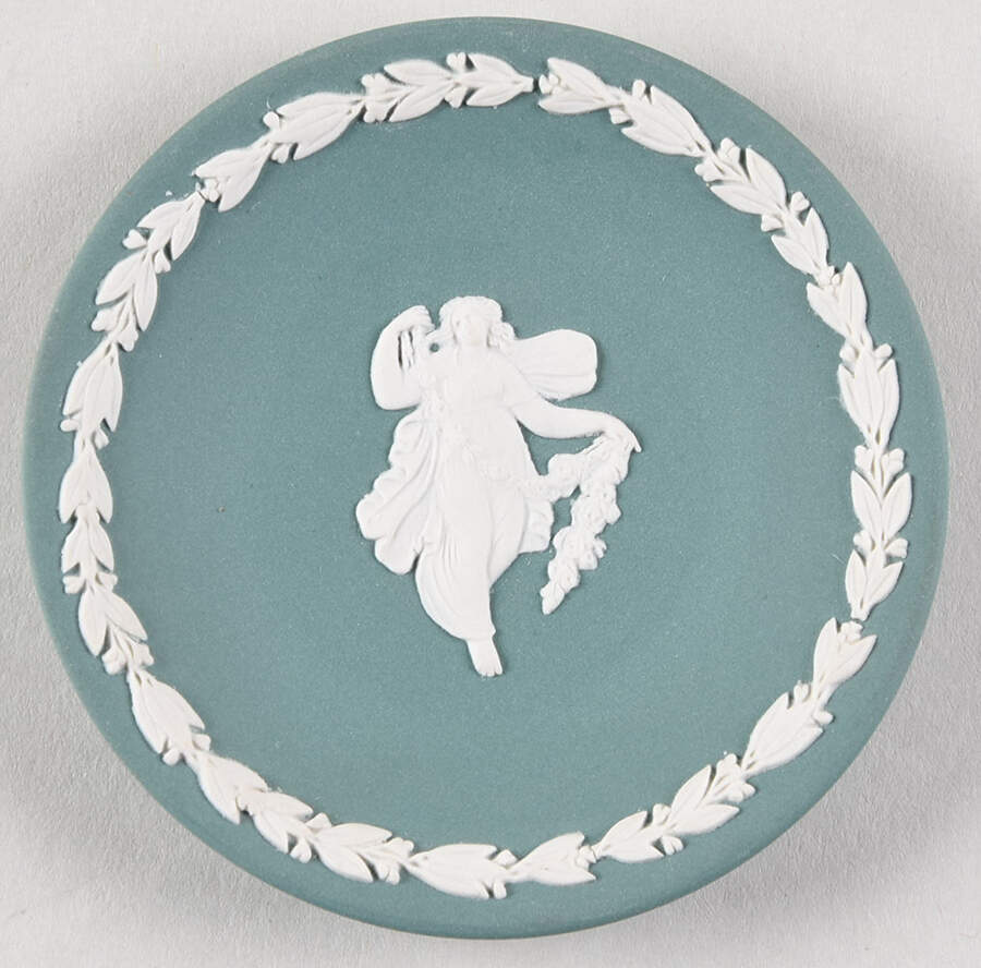 Cream Color on Teal Jasperware Butter Pat by Wedgwood-1