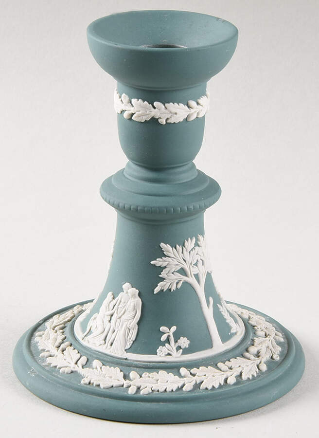 Cream Color on Teal Jasperware Single Reading Candlestick by Wedgwood-1