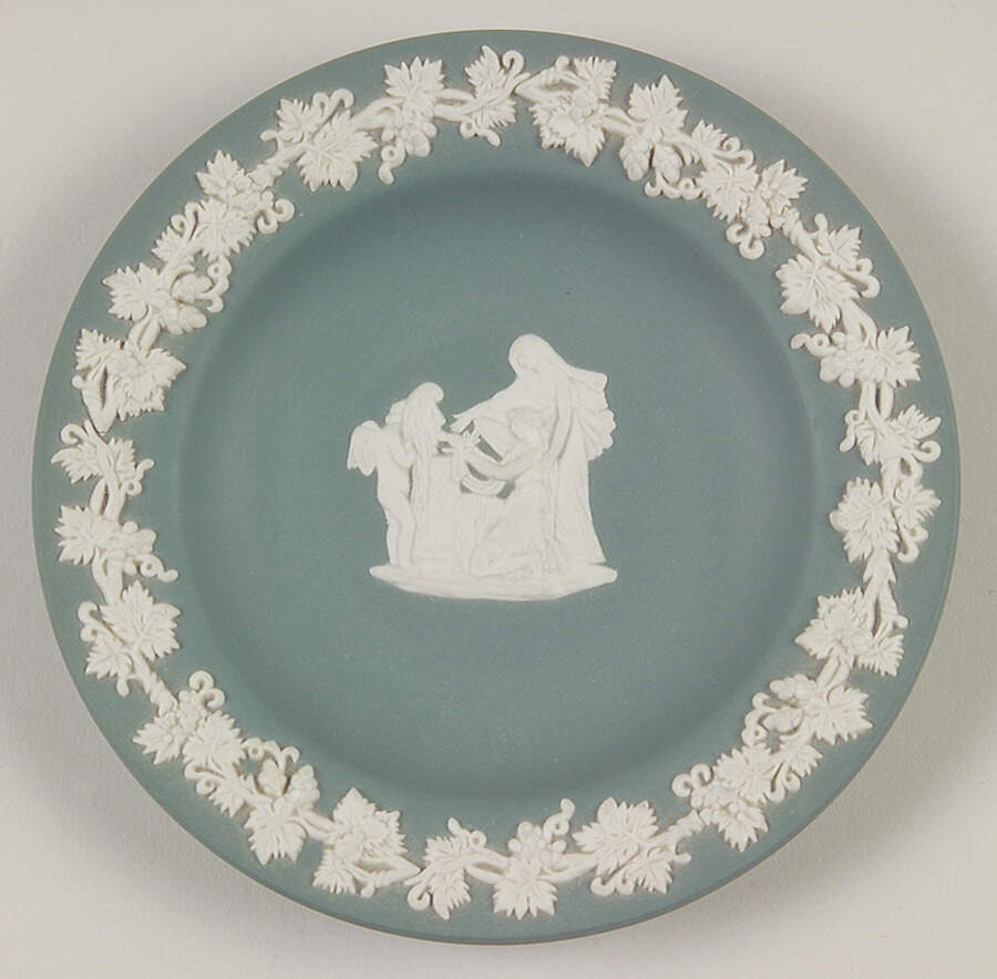 Cream Color on Teal Jasperware Round Tray by Wedgwood-1
