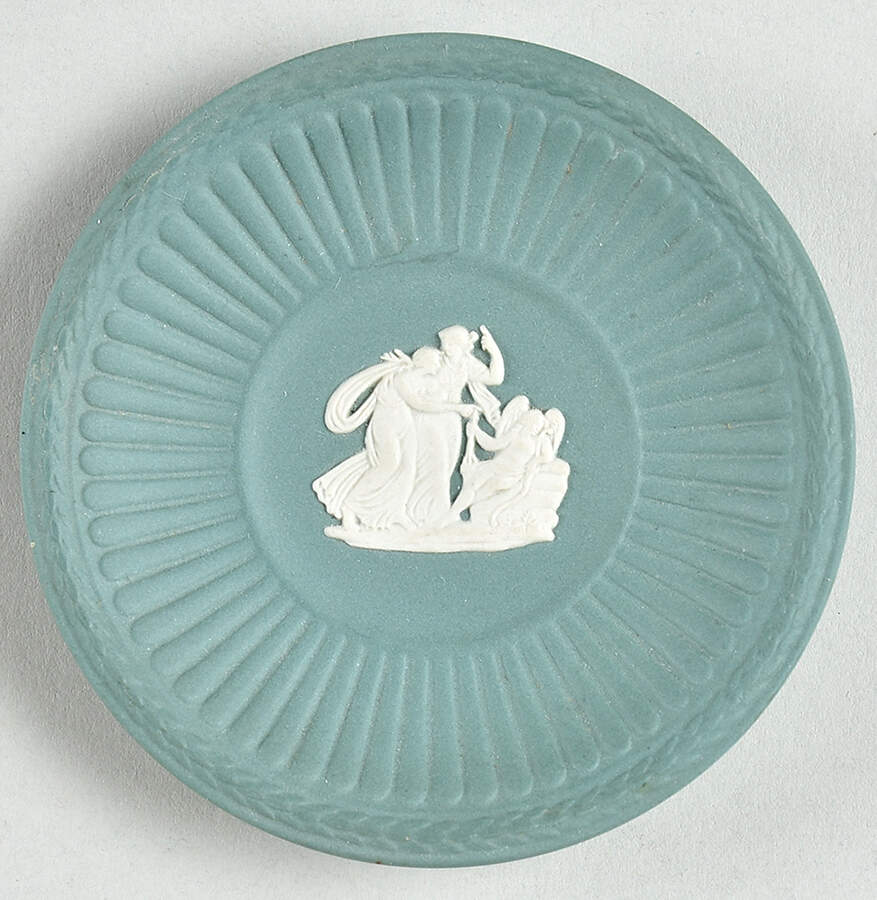 Cream Color on Teal Jasperware Butter Pat by Wedgwood-1