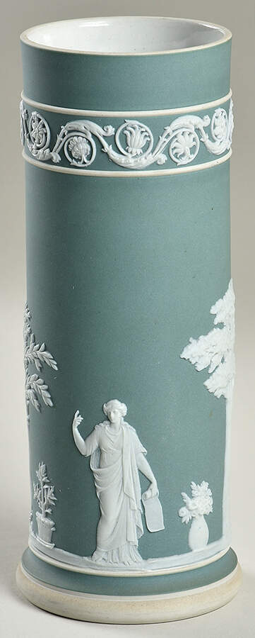 Cream Color on Teal Jasperware Spill Vase by Wedgwood-1